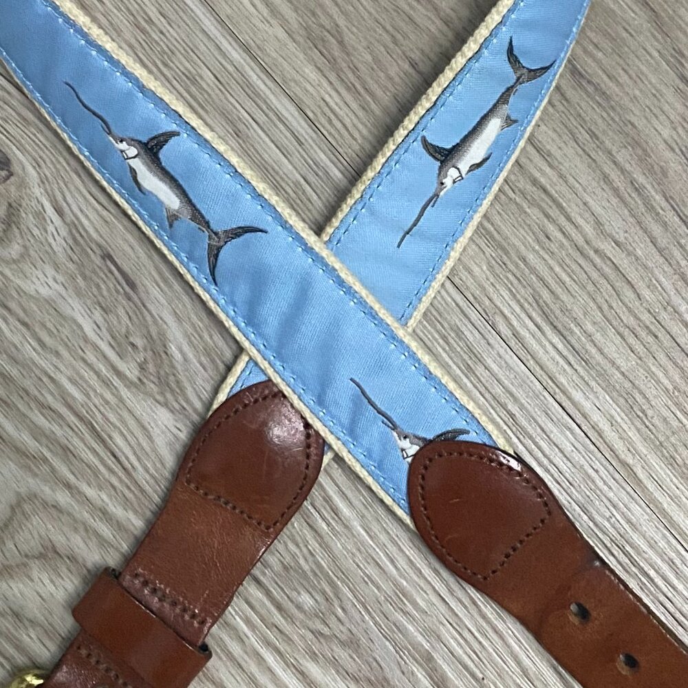 EUC Leather Man Ltd Belt - Light blue marlins